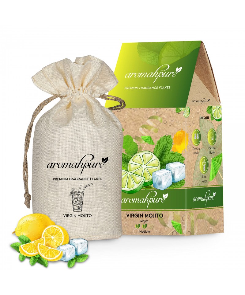 Aromahpure Premium Car Perfume Fragrance Flakes - Virgin Mojito, Luxury Car Air Freshener made Organically with Essential Oil, Grains, and Flakes - 50 Gms, Keeps your car consistently fragrant for 30 days.