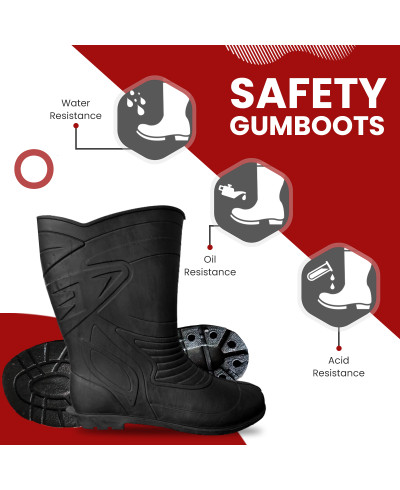 HEALTH SAFE Flexible Super Safety Unisex Gumboot (Size: 6,Black)