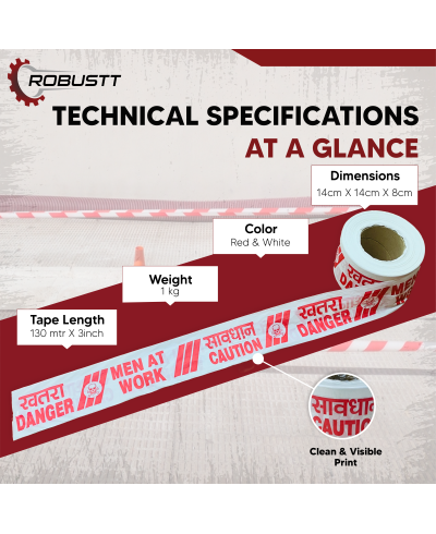 Robustt Caution / Danger / Men at work Barricading Tape 3 Inches x 130 Mtr