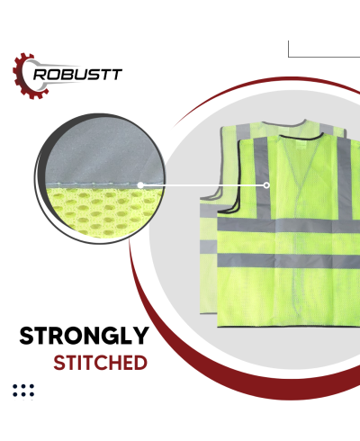 Robustt V Neck Green Reflective Safety Jacket|DUAL STRIP